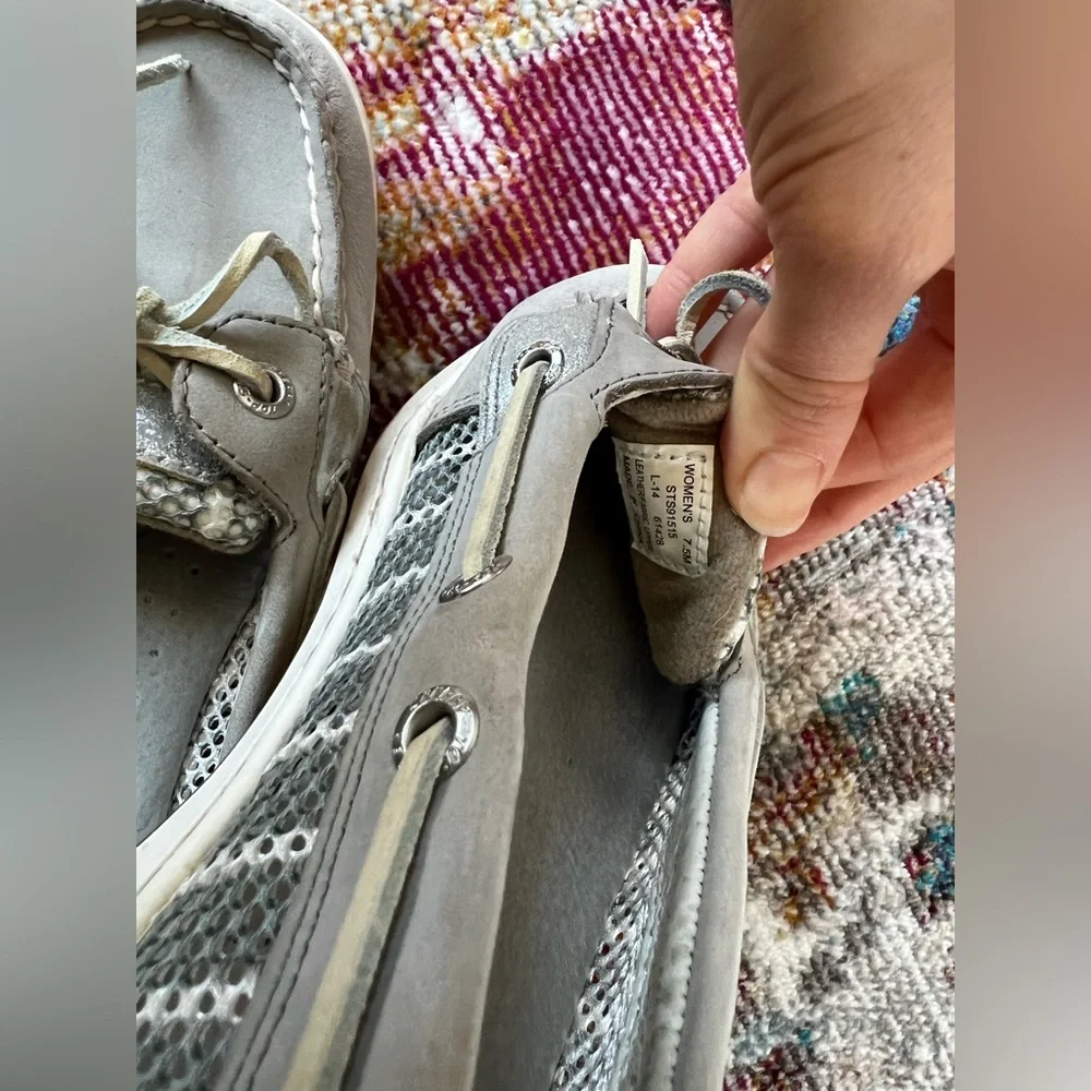 Sperry Women's 7.5 Angelfish Breton Stripe Mesh Slip-On Boat Shoe charcoal white - Picture 10 of 11